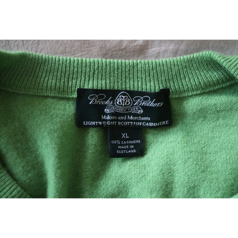 Brooks Brothers Mens Size XL Green 100% Scottish Cashmere V Neck Sweater - Picture 4 of 4